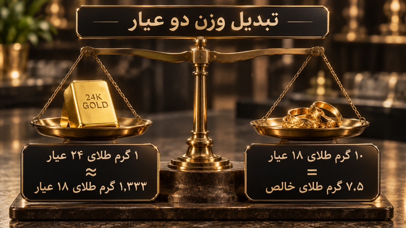 مقدار هر گرم طلای 18 عیار در طلای 44 عیار